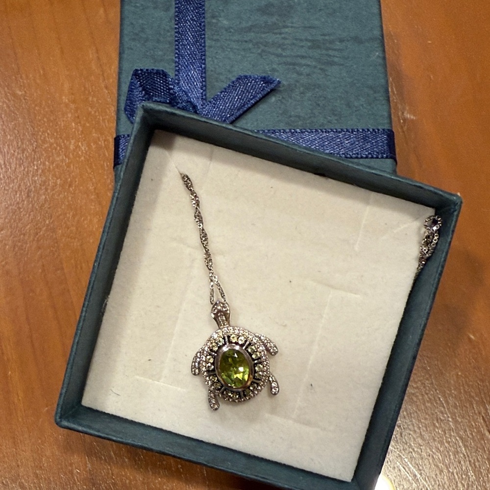 Kay Jewelers Silver Turtle Necklace with Green Gemstone